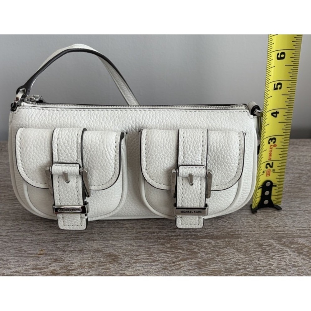 NEW Michael Kors Zoe Small Convertible Pouchette White Pebbled Leather Purse Bag - Picture 8 of 16